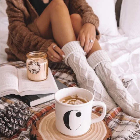 None Accessories - Pink cable knit fleece winter socks w/ bottom grip